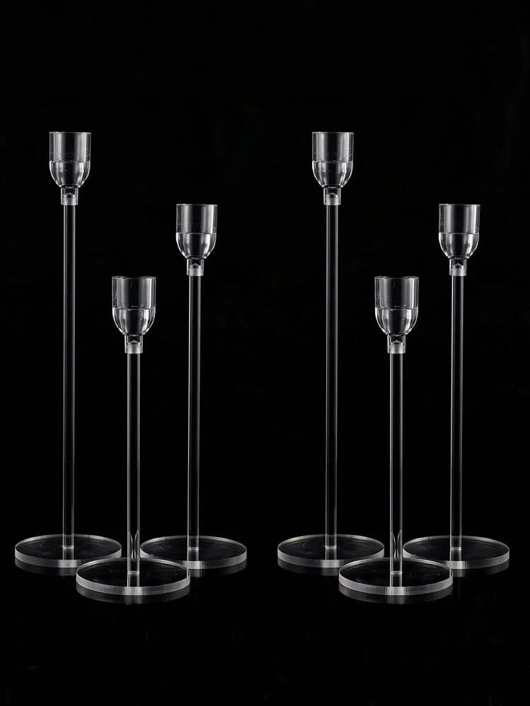 6PCs Acrylic Candle Holders Centerpieces For Table, Taper Candle Holder For Wedding Decor, Dining... | SHEIN