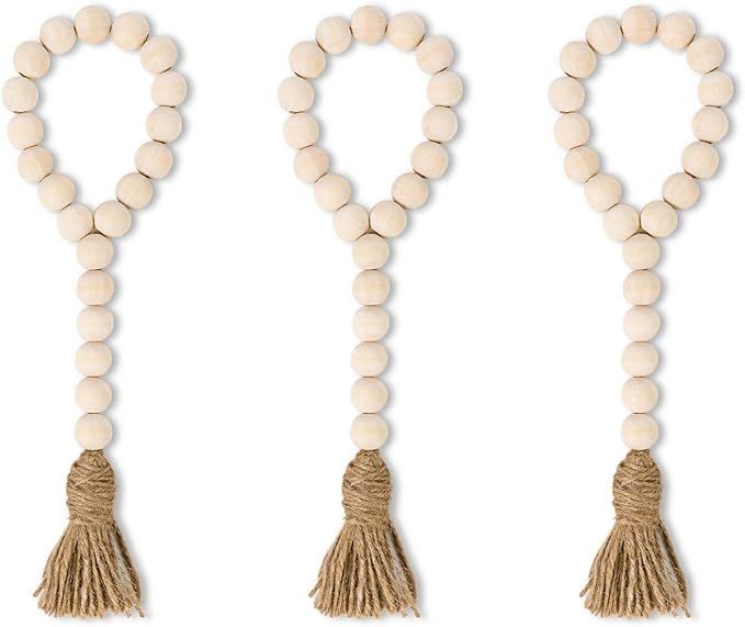 TIMEYARD Wood Bead Garland with Tassels Farmhouse Beads 3Pcs Rustic Country Decor Prayer Beads Wa... | Amazon (US)