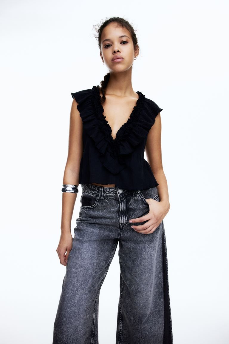 Frill-trimmed cotton top | H&M (UK, MY, IN, SG, PH, TW, HK)
