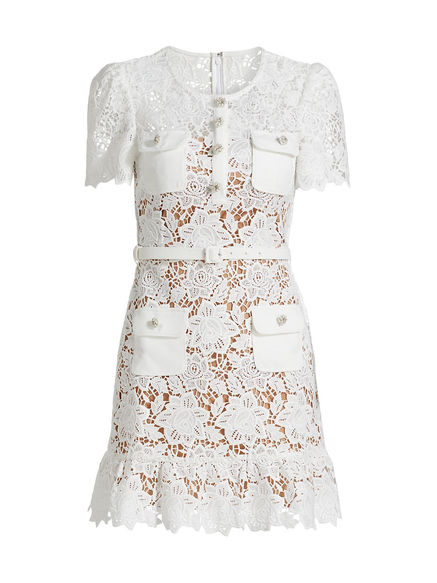 Women's Lace Pocket Minidress - White - Size 10 | Saks Fifth Avenue