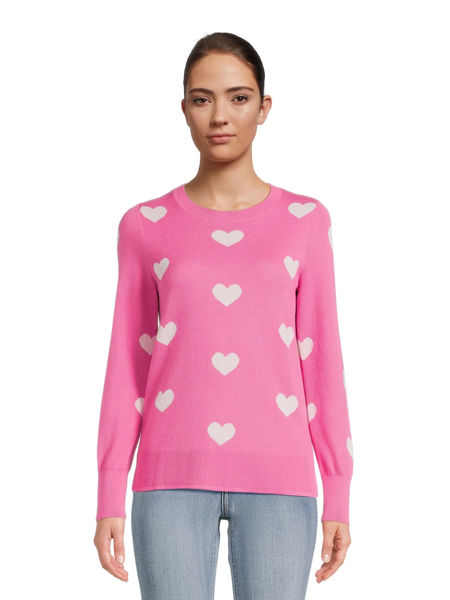 Time and Tru Women's Print Crew Neck Sweater, Midweight, Sizes XS-XXXL | Walmart (US)