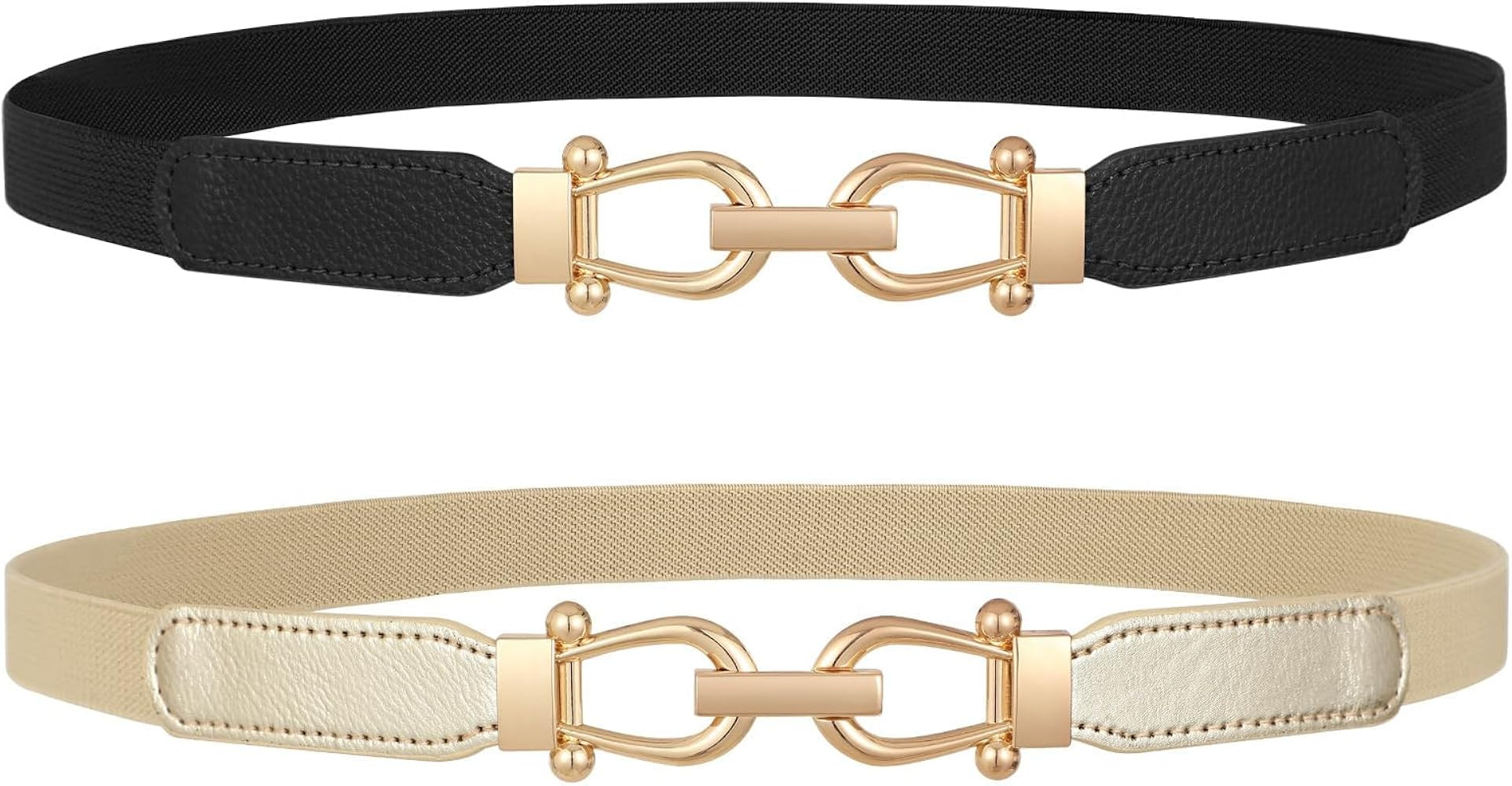 JASGOOD Women Skinny Elastic Belt for Dresses,Thin Retro Stretch Waist Belt with Golden Buckle 2 ... | Amazon (US)