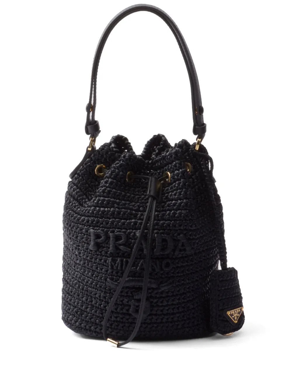 Prada Mini Triangle Crochet Leather Bucket Bag - Farfetch | Farfetch Global