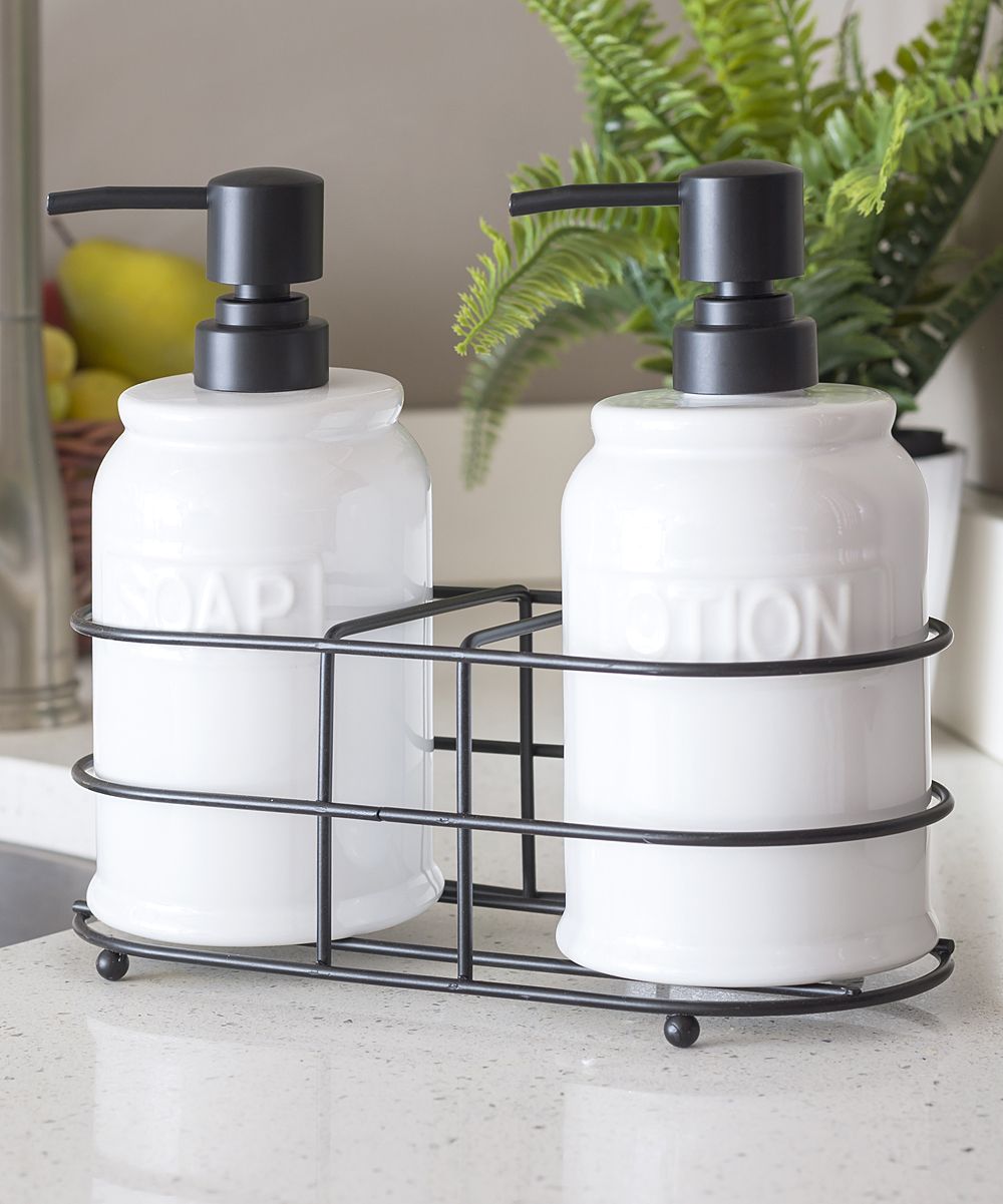 home basics Soap Dispensers WHITE - White Two-Piece Soap Dispenser & Black Rack | Zulily