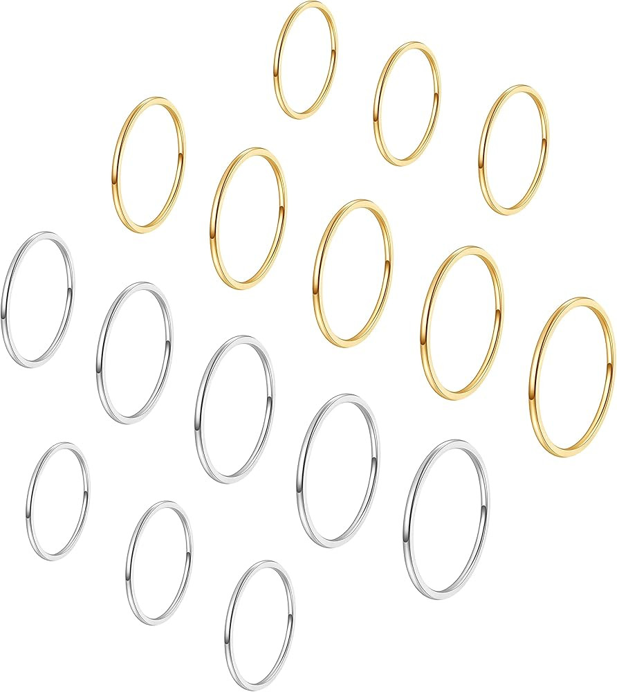 ALEXTINA Women's 6 Pieces Stainless Steel 1MM Thin Midi Stacking Rings Plain Band Comfort Fit Siz... | Amazon (US)
