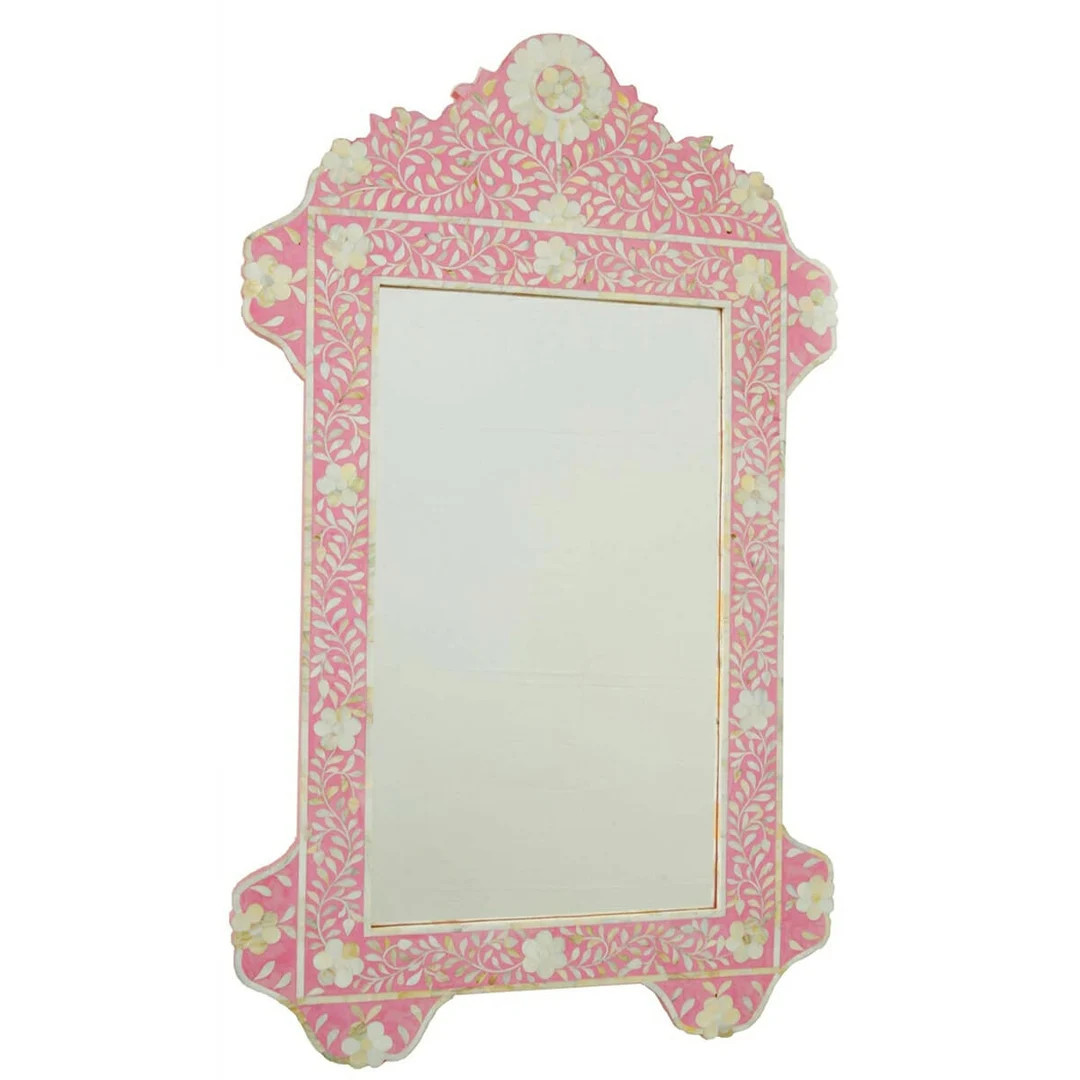 Handmade Bone Inlay Pink Scalloped Mirror Frame With Free Mirror - Etsy | Etsy (US)