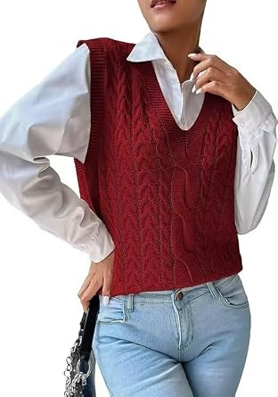 Womens Sweater Vest Sleeveless Cotton Casual V Neck Pullover | Amazon (US)