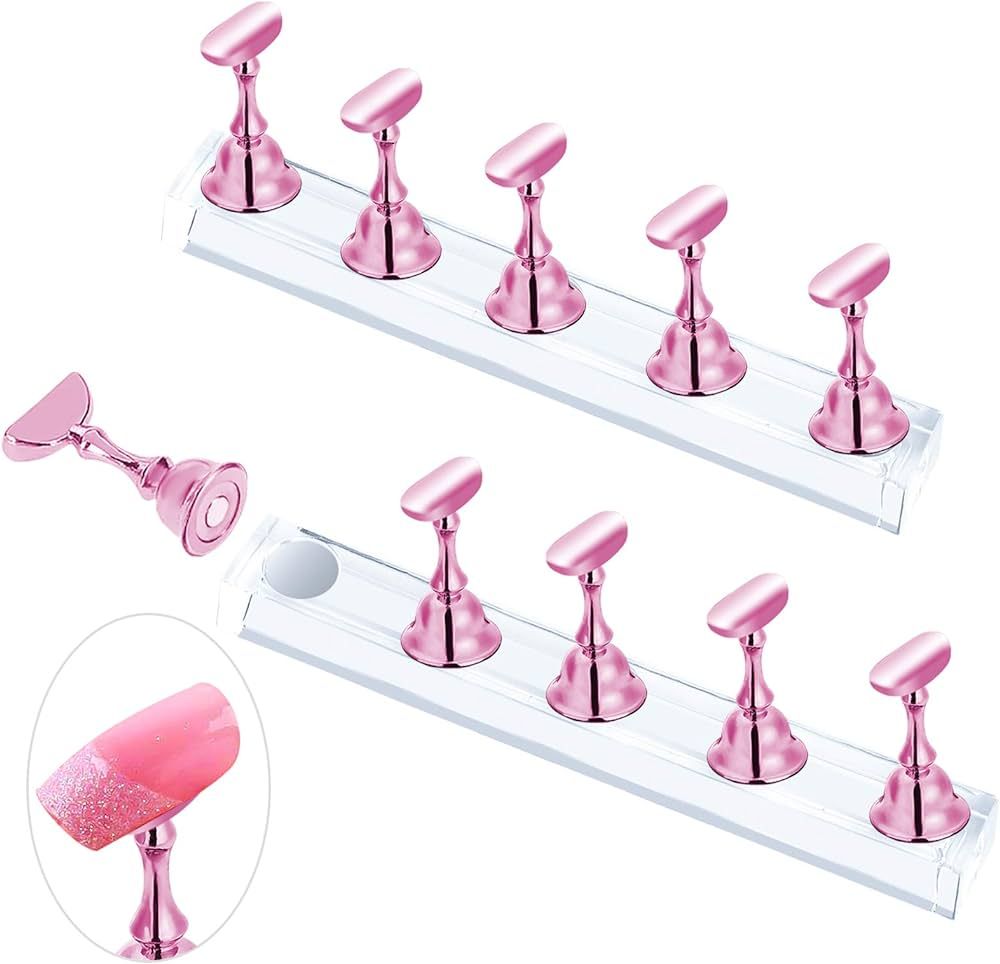 2 Sets Pink Nail Stand for Press on Nails Display, Magnetic Fake Nails Holder for Painting Nails ... | Amazon (US)