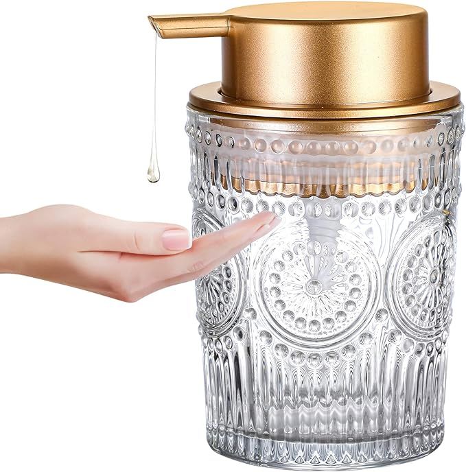 MKLZ 8 Oz Glass Dish Soap Dispenser, Clear Hand Liquid Bottle with Gold Plastic Pump, Refillable ... | Amazon (US)