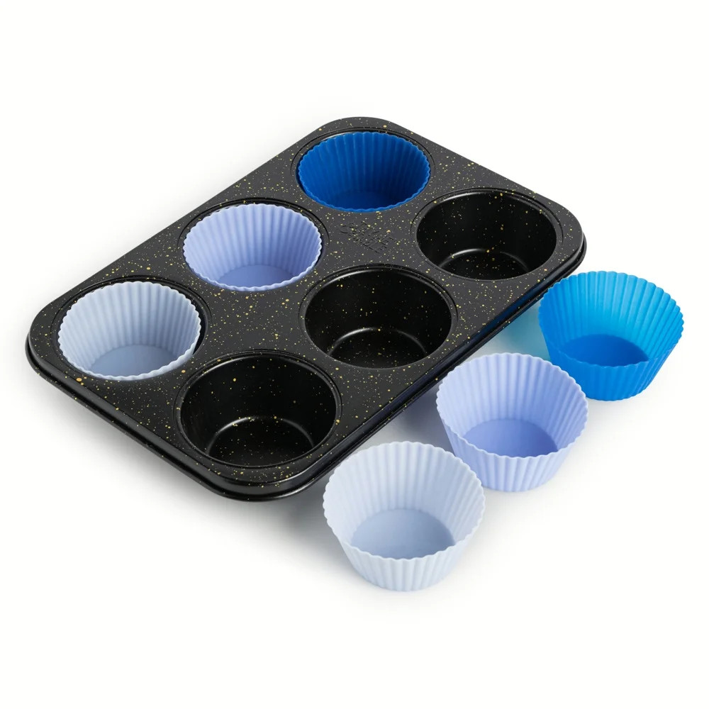 Thyme & Table 6 Cup Non-Stick Jumbo Muffin Pan, 6 Silicone Liners - Black | Walmart (US)