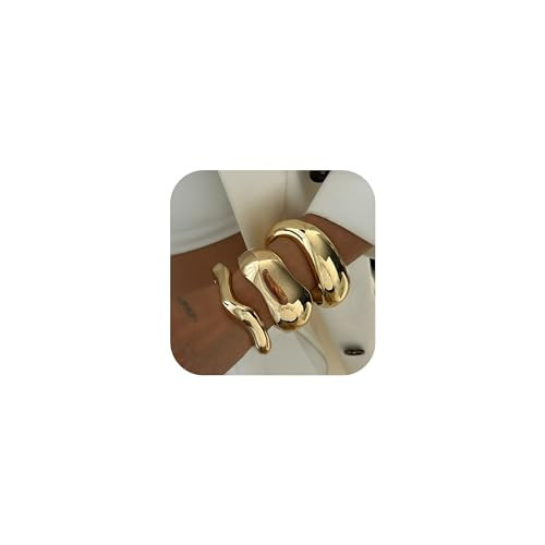 Bowdcvy Gold Bangle Bracelets for Women Trendy Chunky Wide Cuff Stackable Bangles Irregular Minimalist Jewelry Accessories (Gold-1) | Amazon (US)