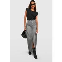 Womens Split Front Denim Maxi Skirt - Grey - 10 | boohoo (US & Canada)