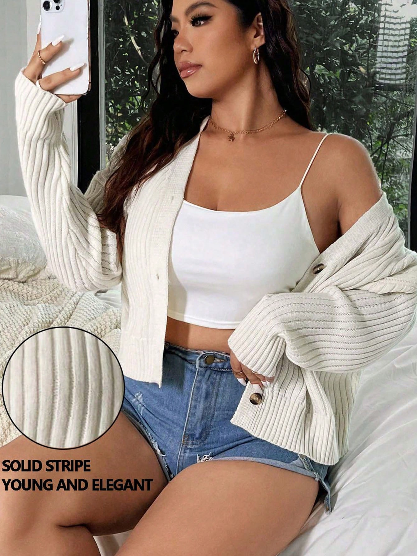 SHEIN EZwear Plus Size Women's Plain Simple Daily Wear Long Sleeve Knit Cardigan | SHEIN USA | SHEIN