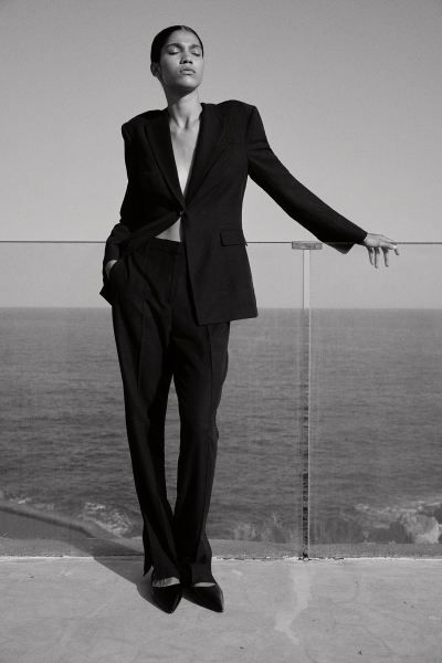Tailored linen-blend trousers - Black - Ladies | H&M GB | H&M (UK, MY, IN, SG, PH, TW, HK)