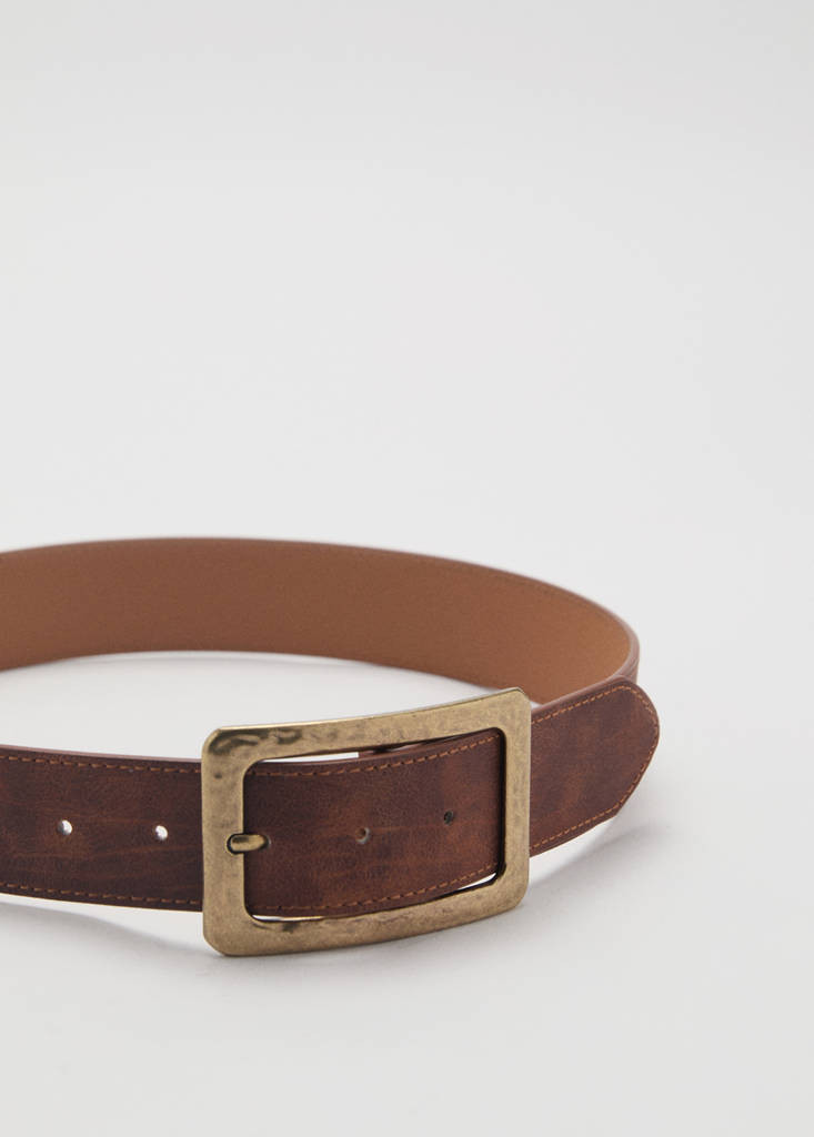 Textured square buckle belt brown - Woman - M - MANGO | Mango (US/MX/AU)