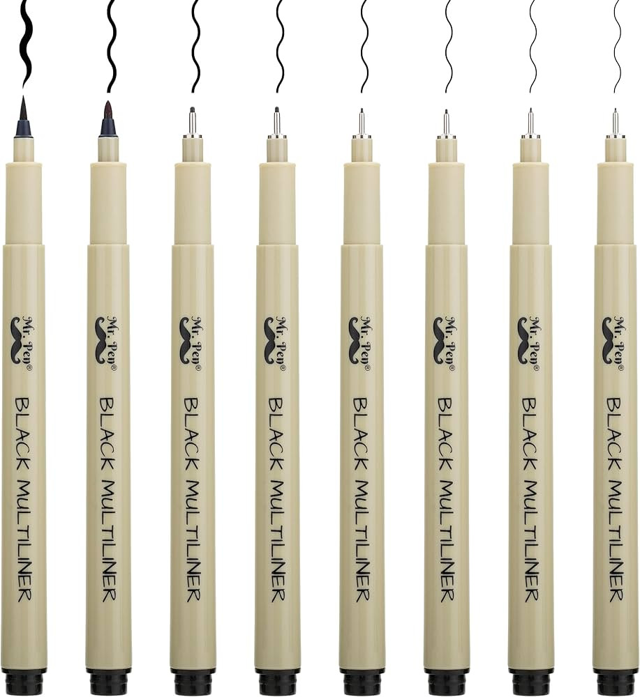 Mr. Pen- Drawing Pens for Artists, 8 Pack Black Multiliner/Fineliner Micro Anime/Sketch Pens, Lin... | Amazon (US)