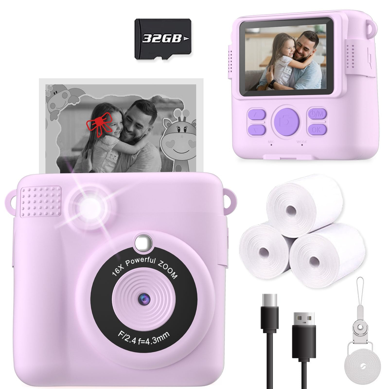 Instant Print Camera for Kids, Christmas Birthday Gifts for Girls Boys Age 3-12,Digital Kids Came... | Amazon (US)