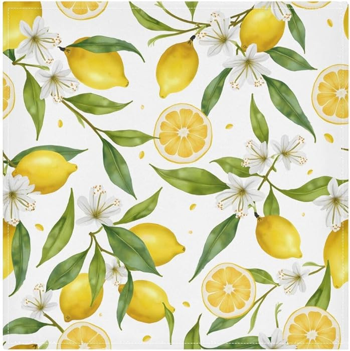 SUABO Lemon Floral Cloth Napkins Polyester Dinner Napkins Set of 6 Napkins Great for Indoor/Outdoor Dining Special Occasions or Dinner Parties | Amazon (US)