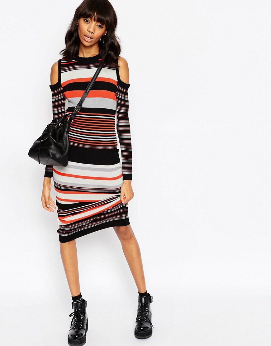 ASOS Maxi Dress in Stripe Knit and Cold Shoulder | ASOS US