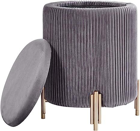 Mxfurhawa Velvet Round Footrest Ottoman with Storage Modern Upholstered Padded Pouffe Vanity Stoo... | Amazon (US)