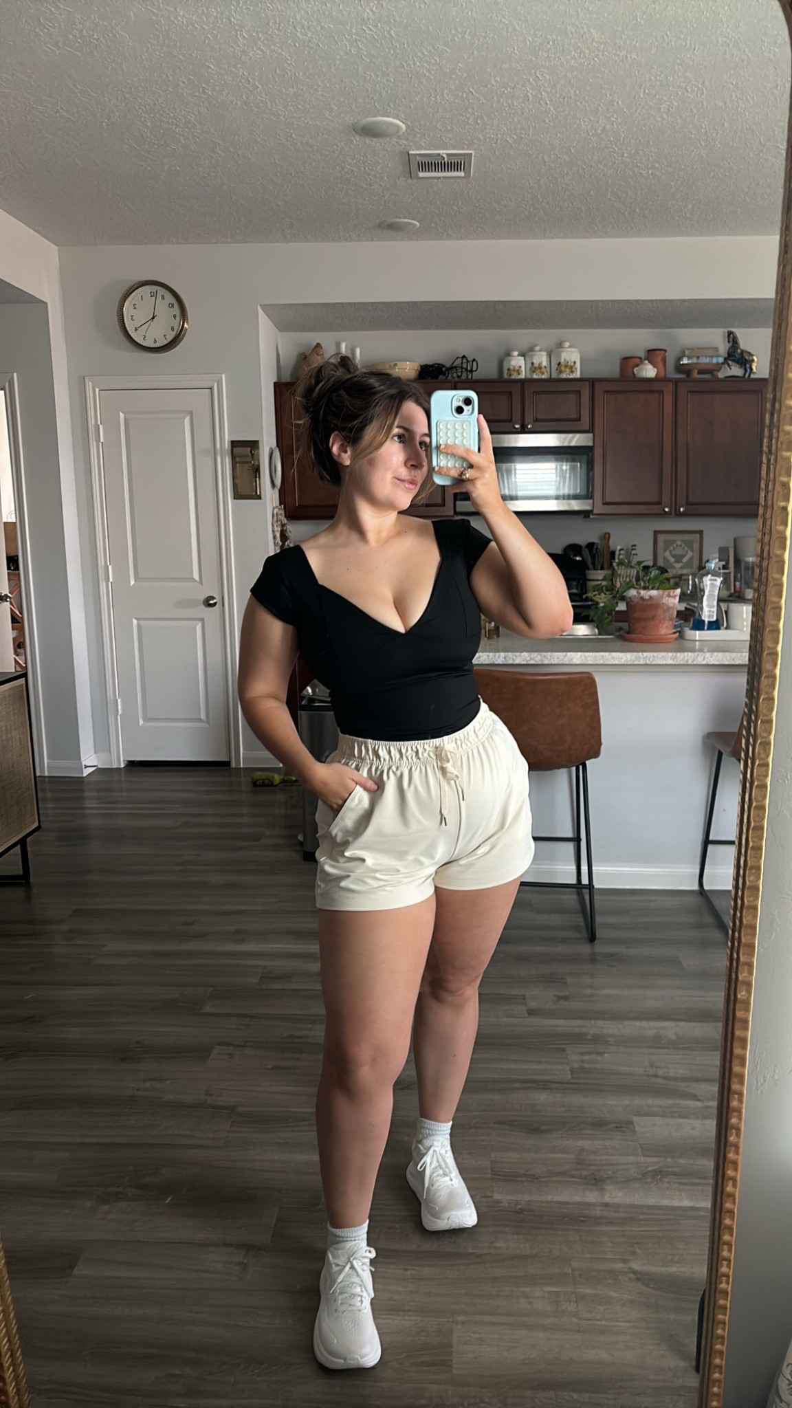 this shirt will have you SNATCHED 🤭 wearing size medium in top and shorts! shoes fit true to size. 

#LTKMidsize #LTKActive