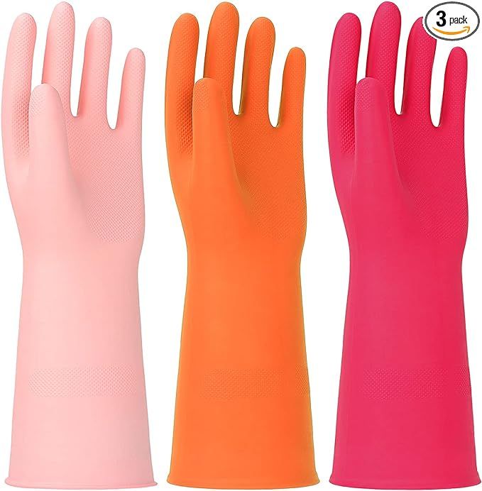 3 Pairs Rubber Cleaning Gloves Latex Free Dishwashing Gloves - 13" Reusable Nitrile Gloves Small,... | Amazon (US)