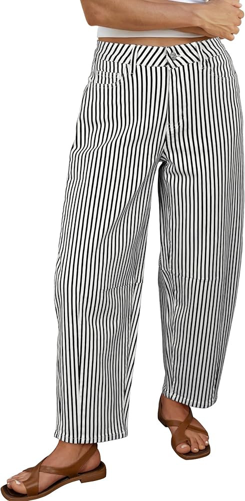 luvamia Barrel Jeans for Women Trendy Baggy Wide Leg Striped High Waisted Cropped Casual Pinstrip... | Amazon (US)
