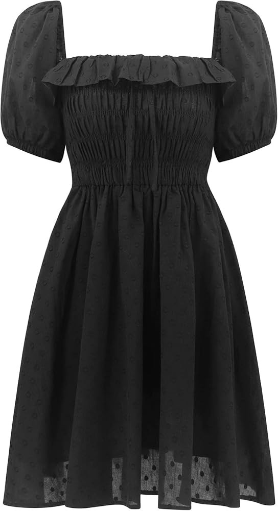 R.Vivimos Women's Summer Linen Short Sleeve Ruffled Floral Print Swing Dress | Amazon (US)