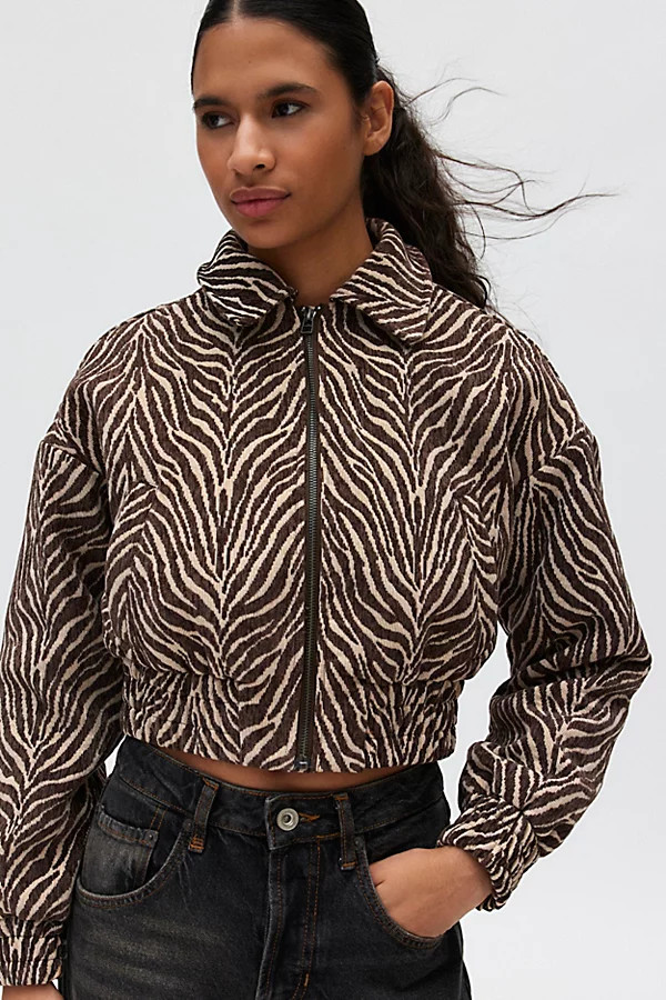Kimchi Blue Evelyn Bomber Jacket in Zebra Print, Women's at Urban Outfitters | Urban Outfitters (US and RoW)