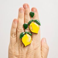 Cute Handmade Lemon Earrings, Summer Fruit Earrings With Clip On, Green & Yellow Dangle Unique Jewelry, Best Gifts For Her | Etsy (US)