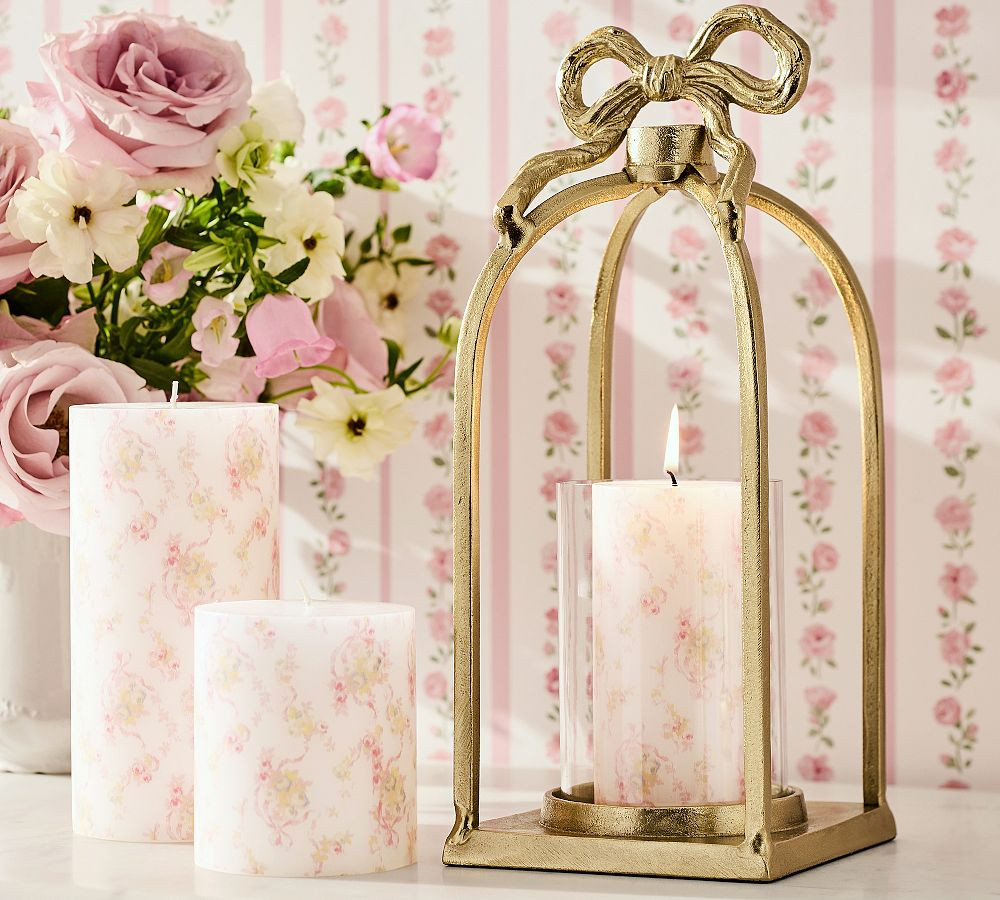 LoveShackFancy Floral Painted Pillar Candle | Pottery Barn (US)