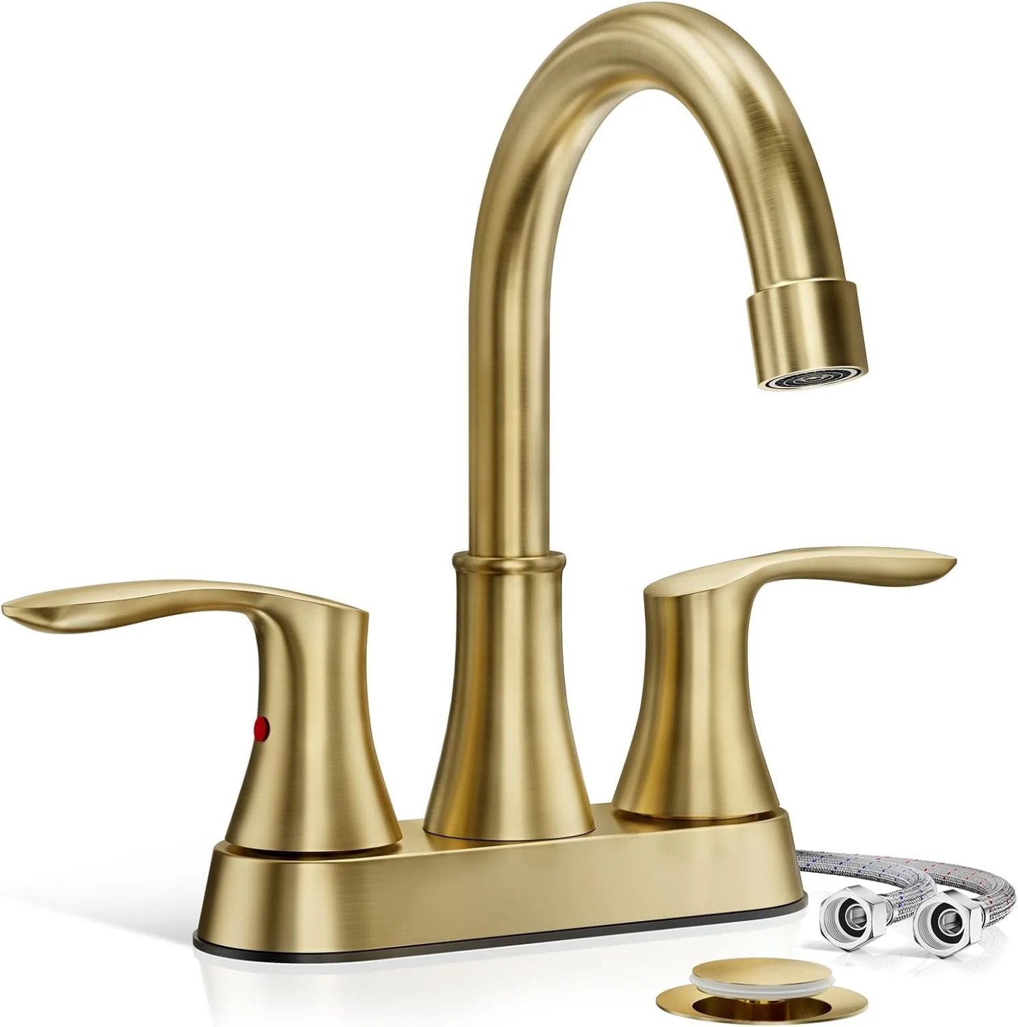 Brushed Gold Bathroom Faucet - 4 inch 3 Hole 2-Handle Centerset Vanity Mixer Taps With Drain, 360... | Walmart (US)