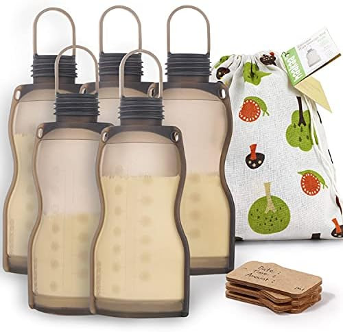 Haakaa Silicone Breastmilk Storage Bag Reusable Milk Storage Bag Breast Milk Freezer Bag 260ml, 5... | Amazon (US)