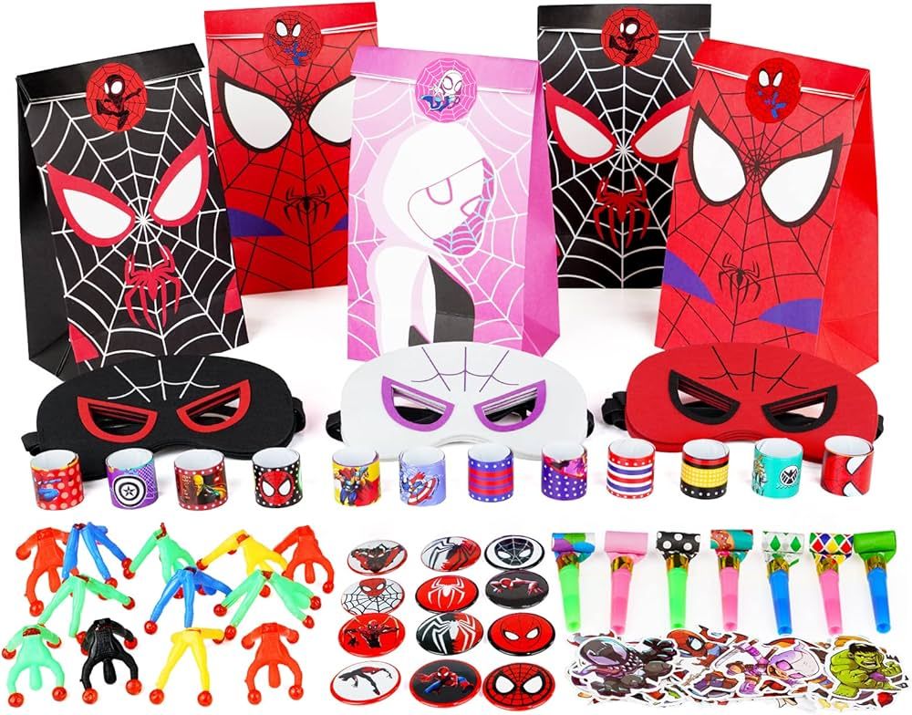 110pcs Spider and Friend Theme Party Favor Superhero Birthday Party Supplies with Goodie Bags Stu... | Amazon (US)