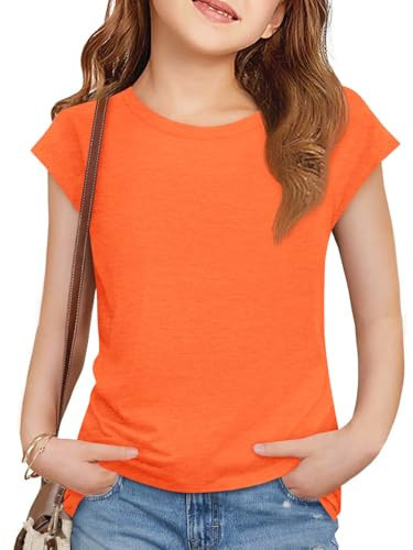 Imily Bela Girls Short Cap Sleeve T Shirts Kids Crew Neck Casual Loose Summer Tops 5-14 Years Orange | Amazon (US)