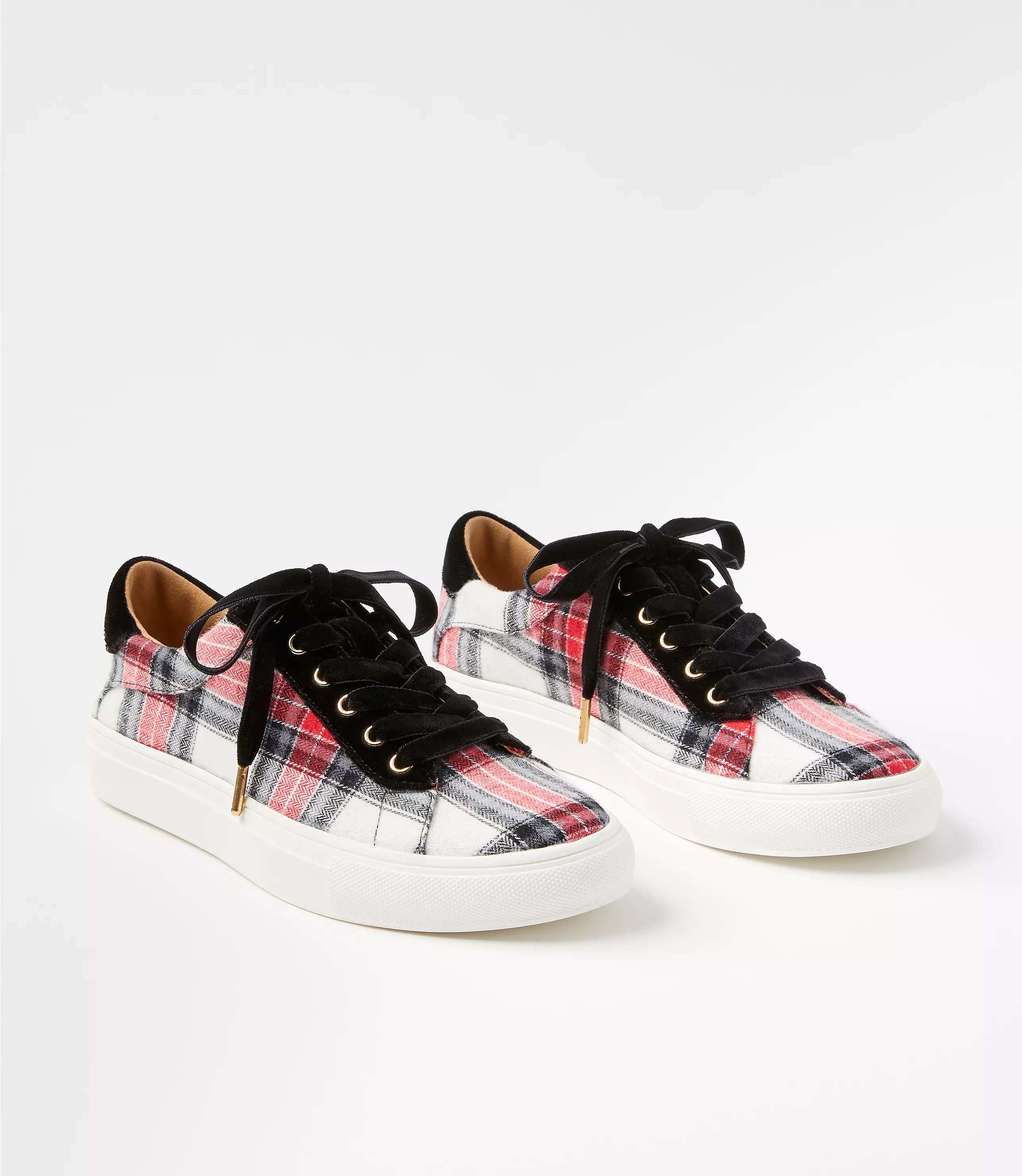 Plaid Velvet Trim Lace Up Sneakers | LOFT