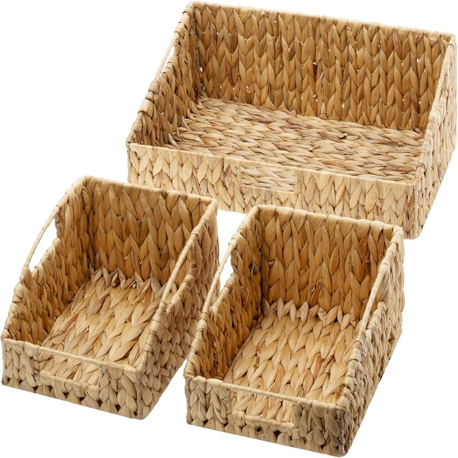 GRANNY SAYS Wicker Storage Basket, Wicker Basket with Handles, Trapezoid Woven Baskets for Shelve... | Amazon (US)