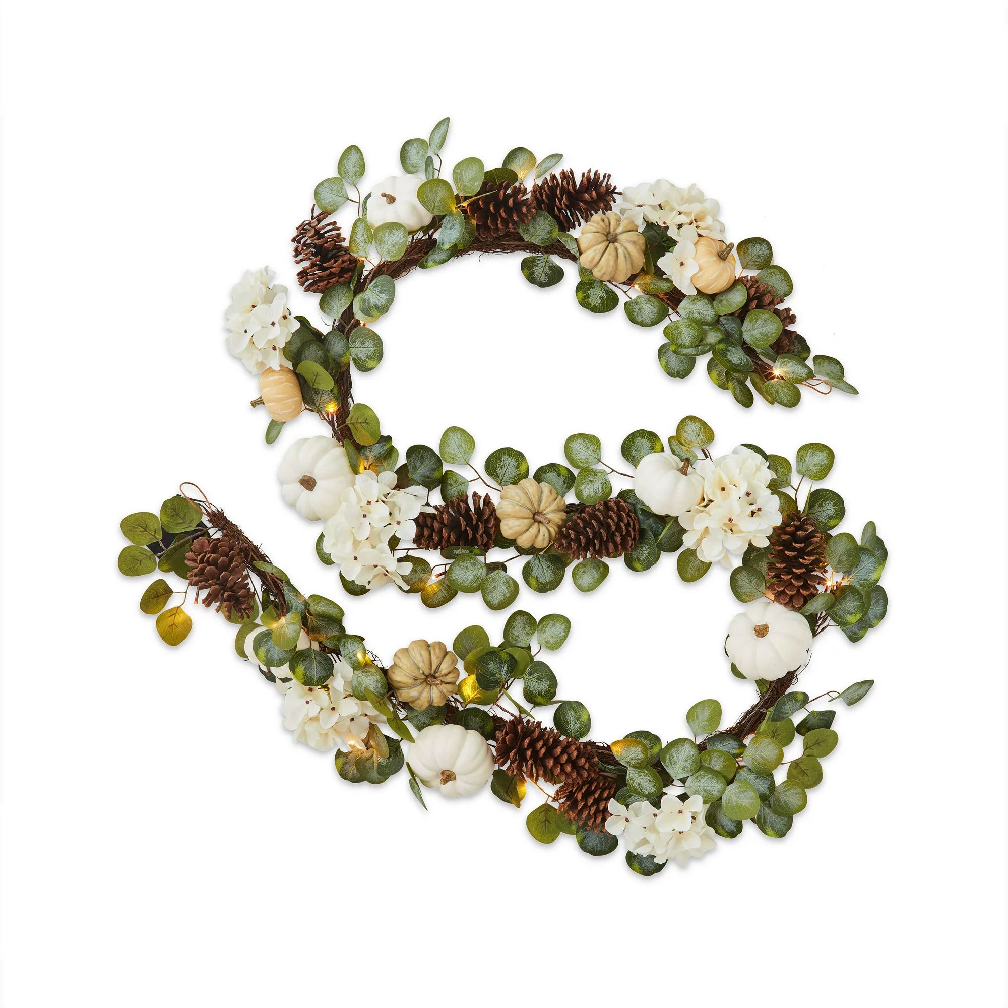 Way to Celebrate! 9ft Pre-Lit Fall Garland, Green Floral and Leaf Mix, for Fall Decoration | Walmart (US)