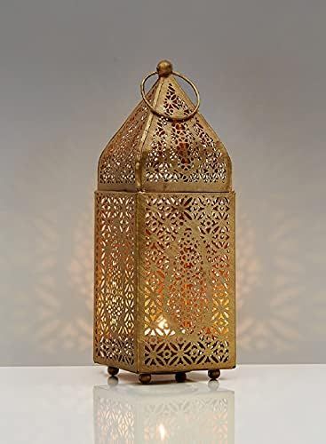 Serene Spaces Living Small Moroccan Gold Ornate Candle Lantern, Antique Gold Lantern, Decorative Can | Amazon (US)