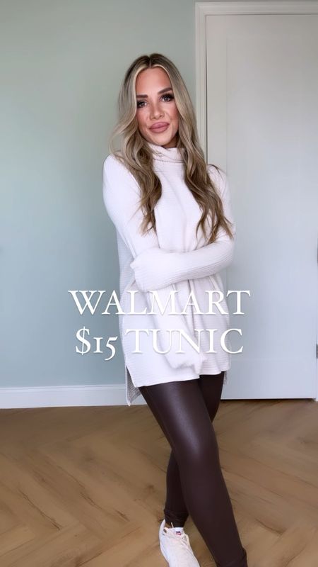 Walmart oversized ribbed tunics, available in four colors! Brown faux leather leggings are on sale for $13 & for TTS I’m wearing a size small. Sneakers TTS

#LTKHoliday #LTKstyletip #LTKfindsunder50