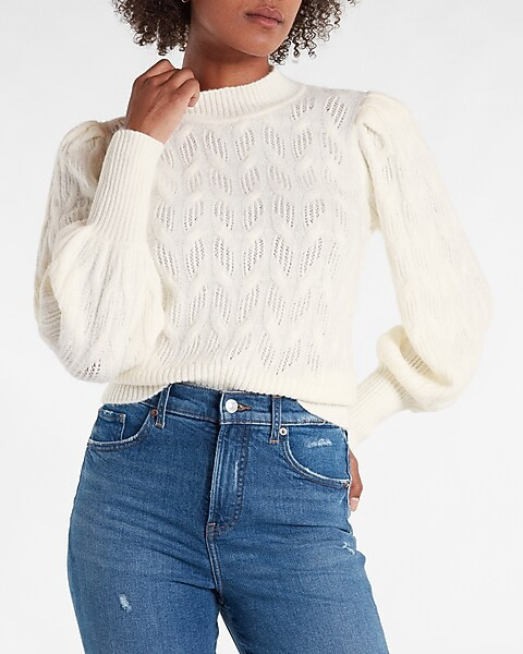 Mock Neck Balloon Sleeves Sweater | Express