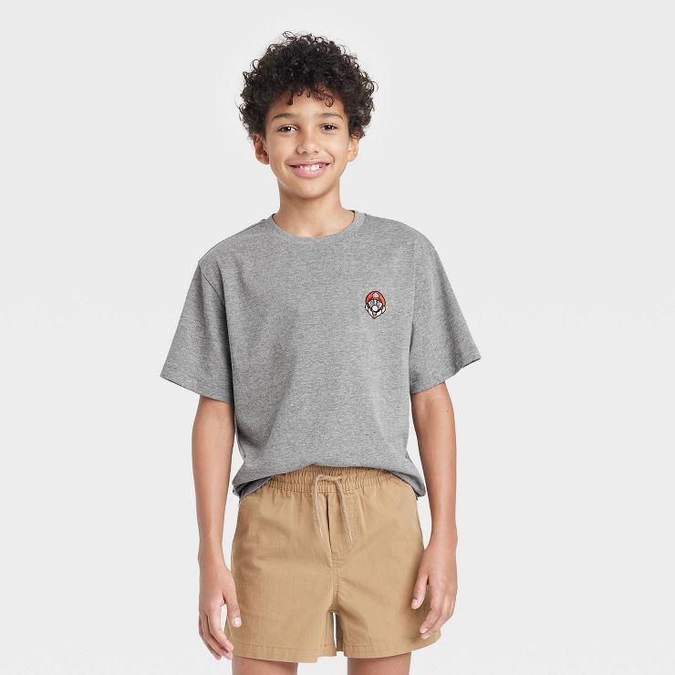 Boys' Mario Short Sleeve Embroidered T-Shirt - art class™ Heather Gray | Target