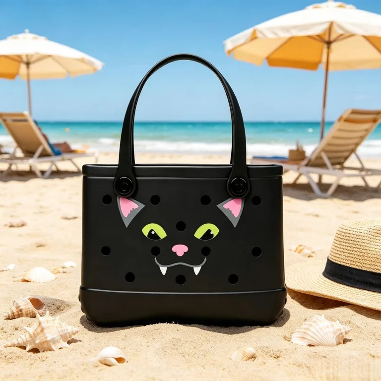 Limited Edition Spooky Black Cat EVA Beach Tote Purse, Trick or Treat Halloween Handbag, Summerwe... | Walmart (US)