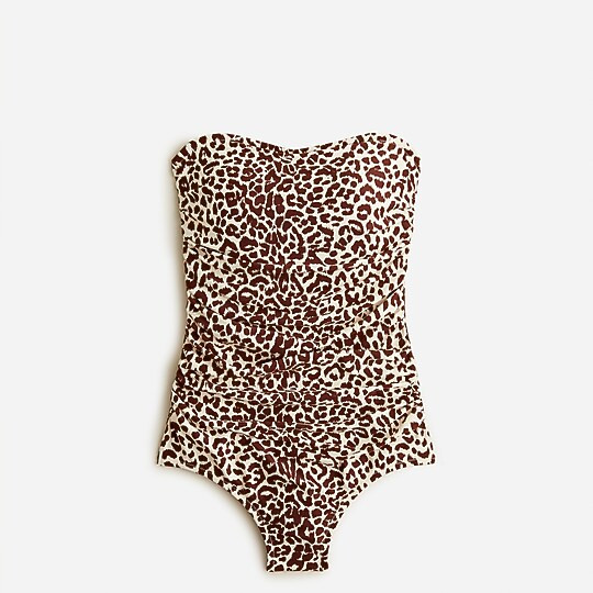 Ruched bandeau one-piece in leopard print | J. Crew US