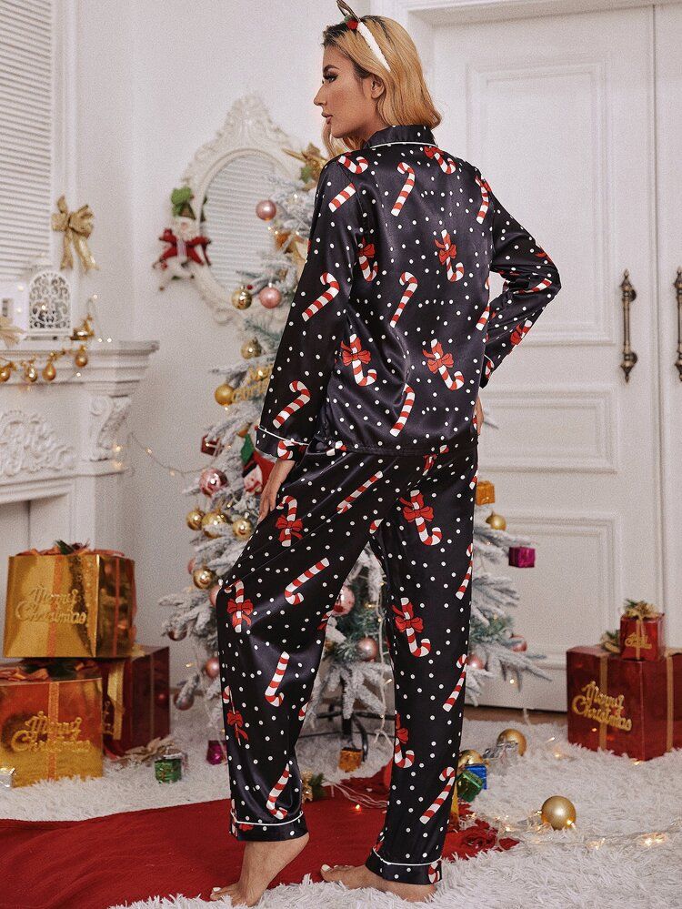 Polka Dot Christmas Print Pajama Set | SHEIN