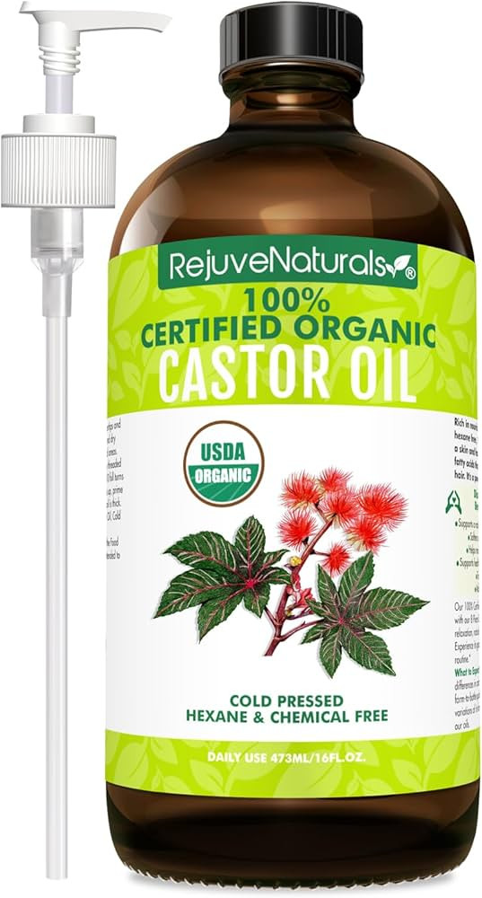 Amazon.com : RejuveNaturals Castor Oil (16oz Glass Bottle) USDA Certified Organic, 100% Pure, Col... | Amazon (US)