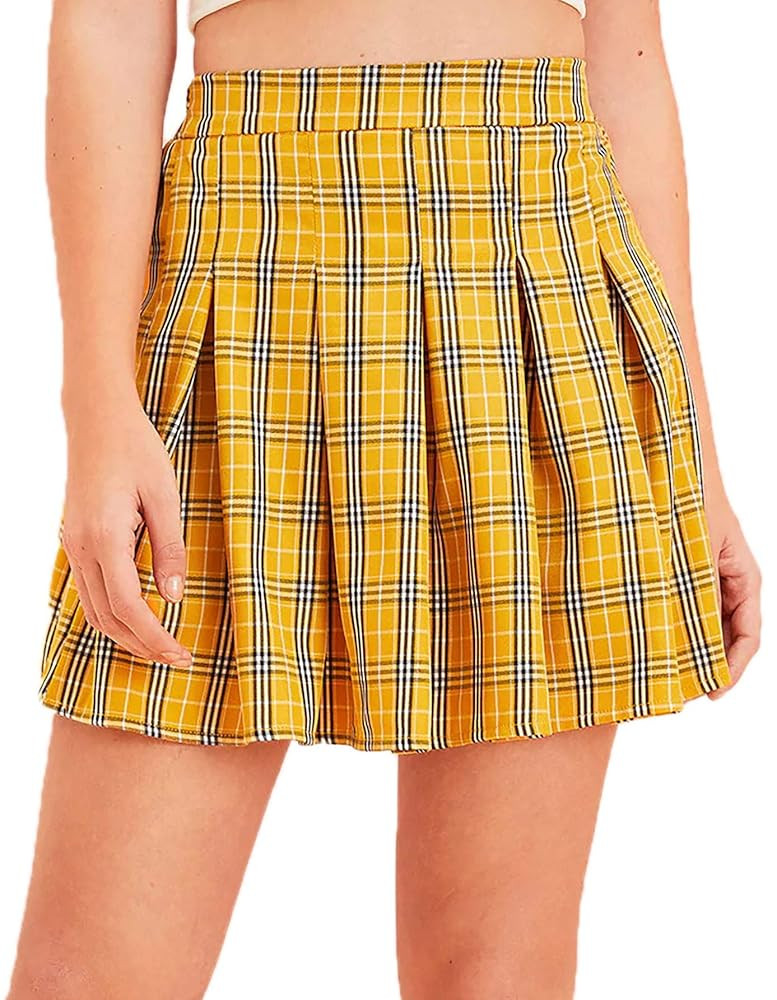WDIRARA Pleated Skirts for Women Y2k Mini Skirt High Waist A-Line Uniform Skorts Plaid Cheer Skor... | Amazon (US)