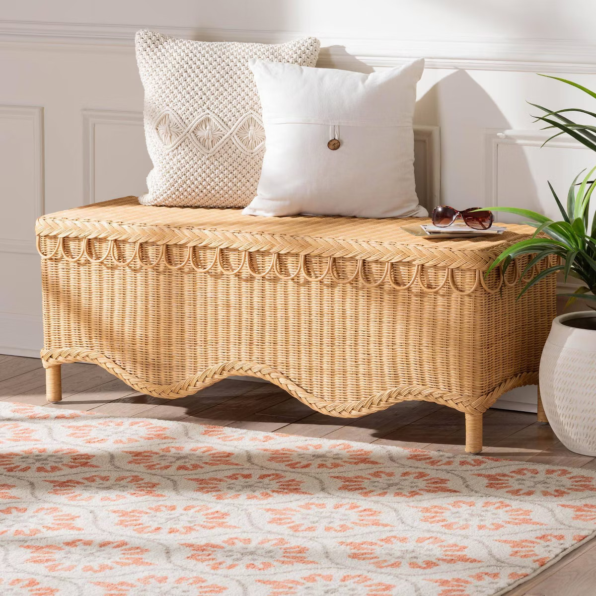 bali & pari Erla Rattan Accent Bench with Scallop Border Light Honey | Target