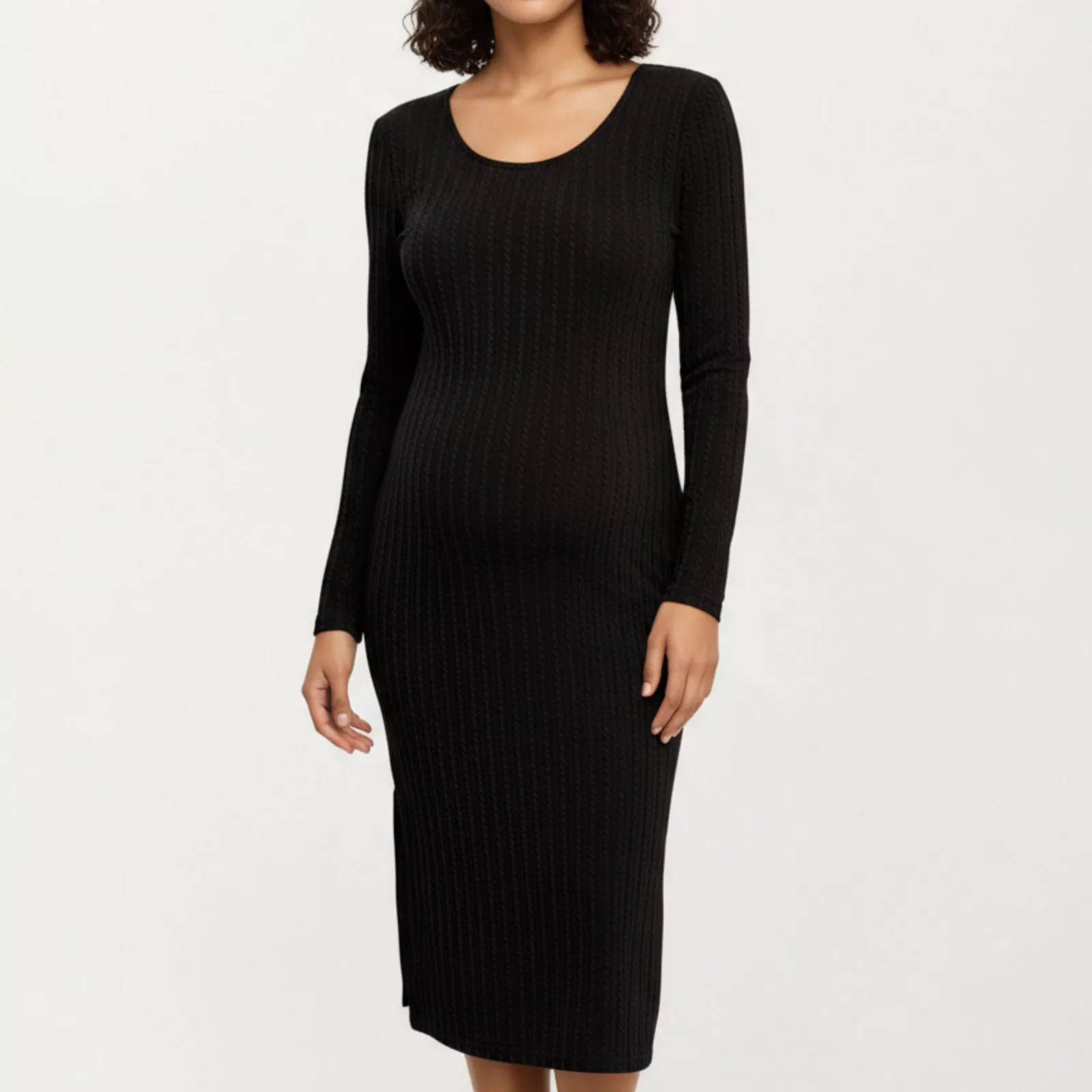 Women's Ribbed Knit Maternity Dress with Long Sleeves, Scoop Neckline and Soft Stretch Fit | Kohl's
