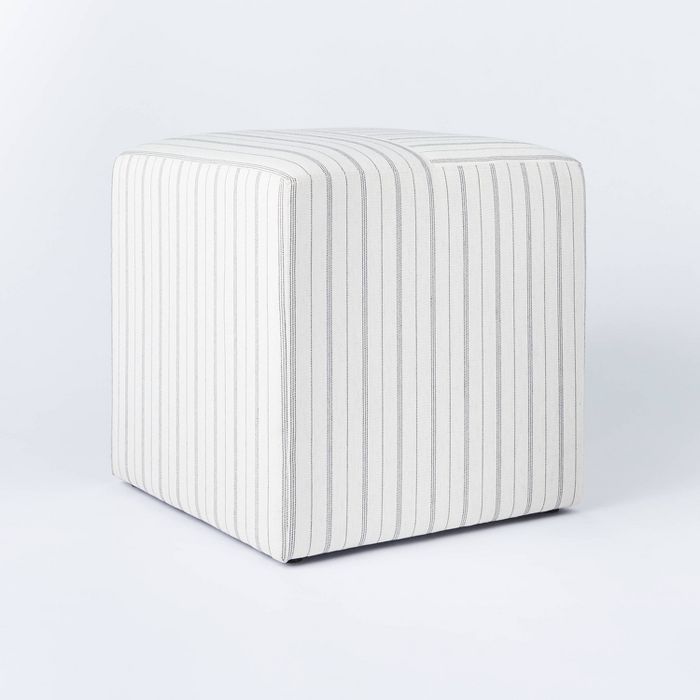 Lynwood Square Upholstered Cube White Stripe - Threshold&#8482; designed with Studio McGee | Target